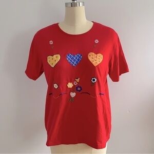 Bobbie Brooks Vintage Patchwork and Embroidered Tee Shirt- Red- Size Large